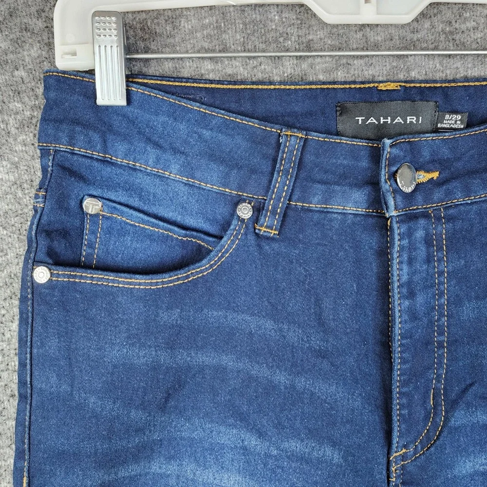 Tahari Erin Bermuda Shorts Womens 8 Blue Dark Wash Denim Fit Solution Stretch